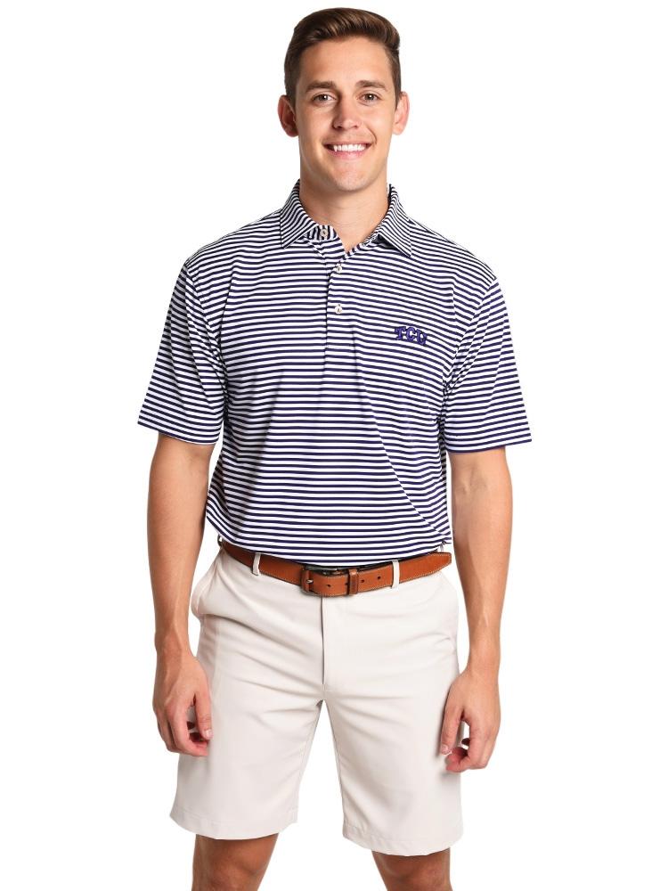 Peter Millar Men's Touchdown Stripe Stretch Mesh Jersey Polo - Saint Bernard