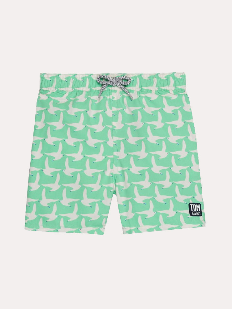 Tom & Teddy Boys' Spring Green Seagulls Swim Trunks - Saint Bernard