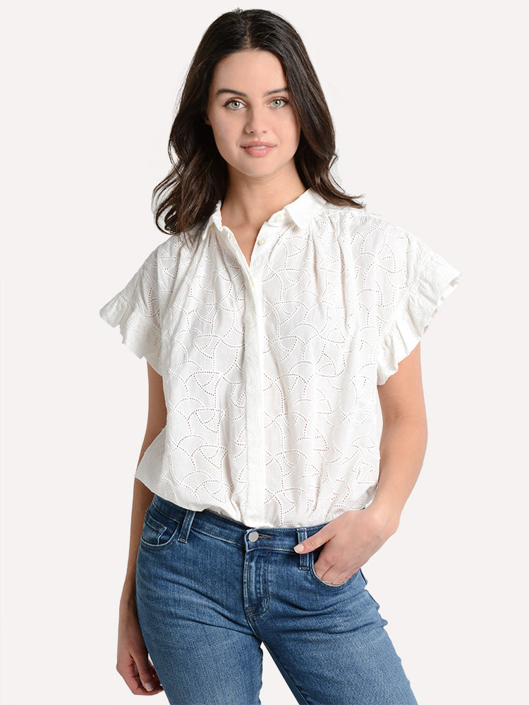 Trovata Marianne Ruffle Sleeve Top - Saint Bernard