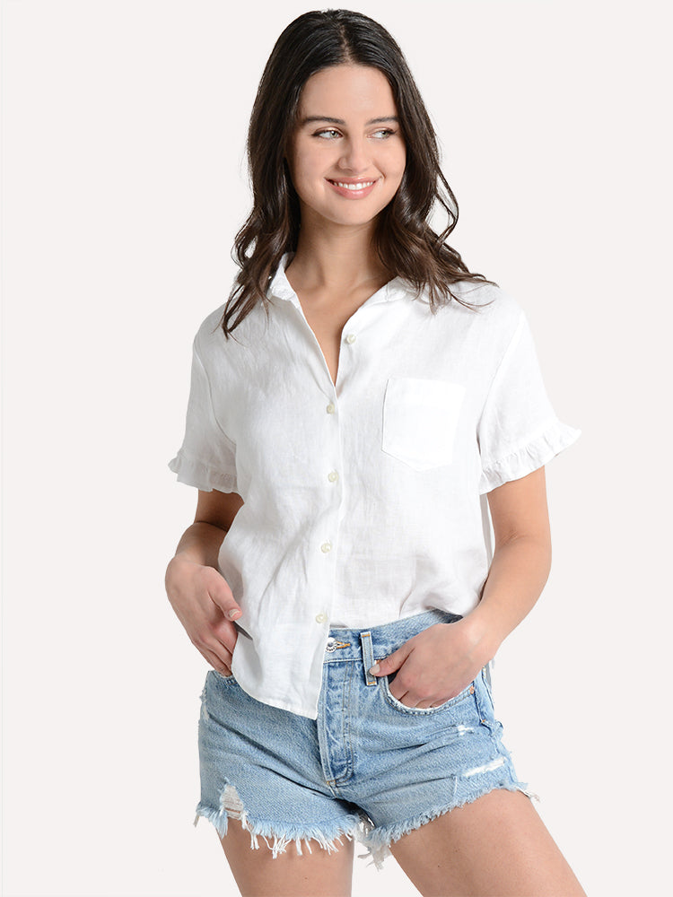 Trovata Tessa Short Sleeve Ruffle Sleeve Shirt - Saint Bernard