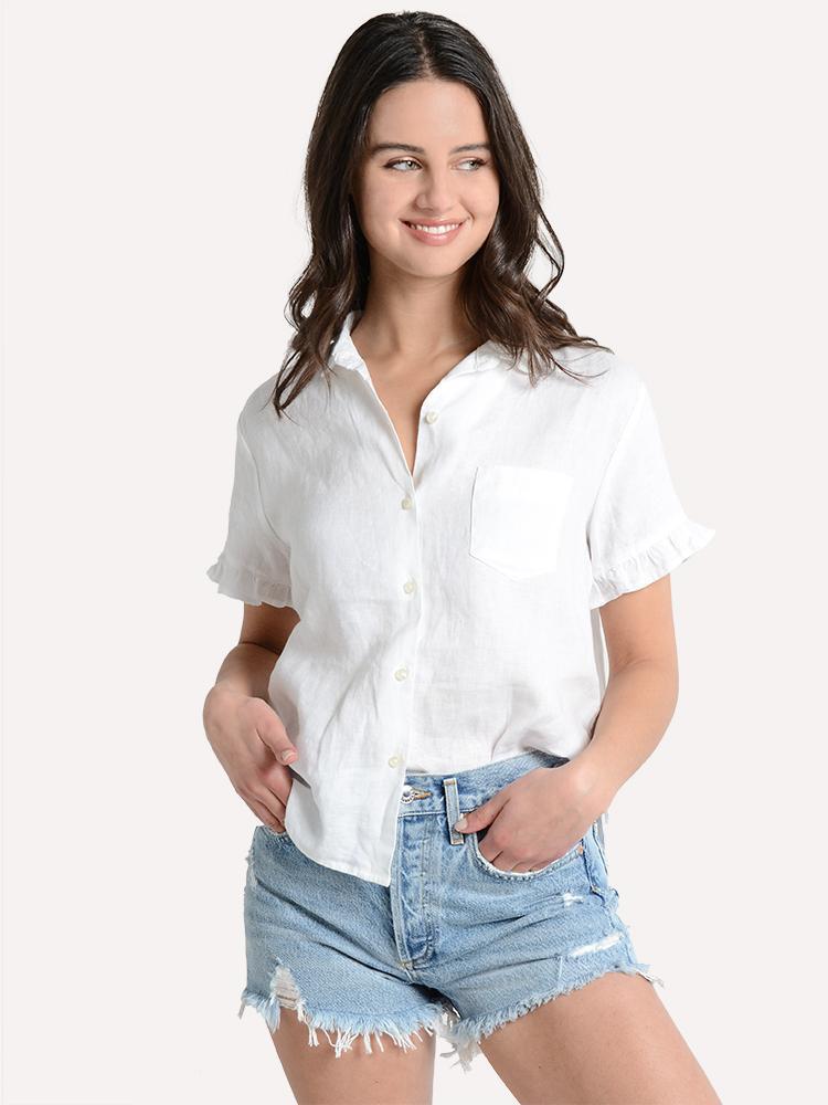 Trovata Tessa Short Sleeve Ruffle Sleeve Shirt - Saint Bernard