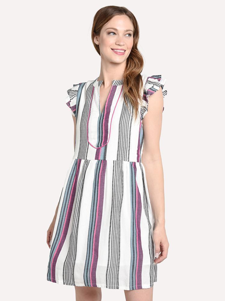 THML Women's Flutter Sleeve Stripe Dress - Saint Bernard