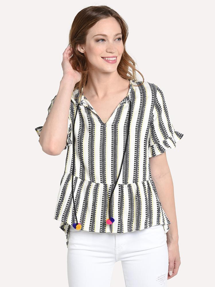 THML Stripe Top With Poms