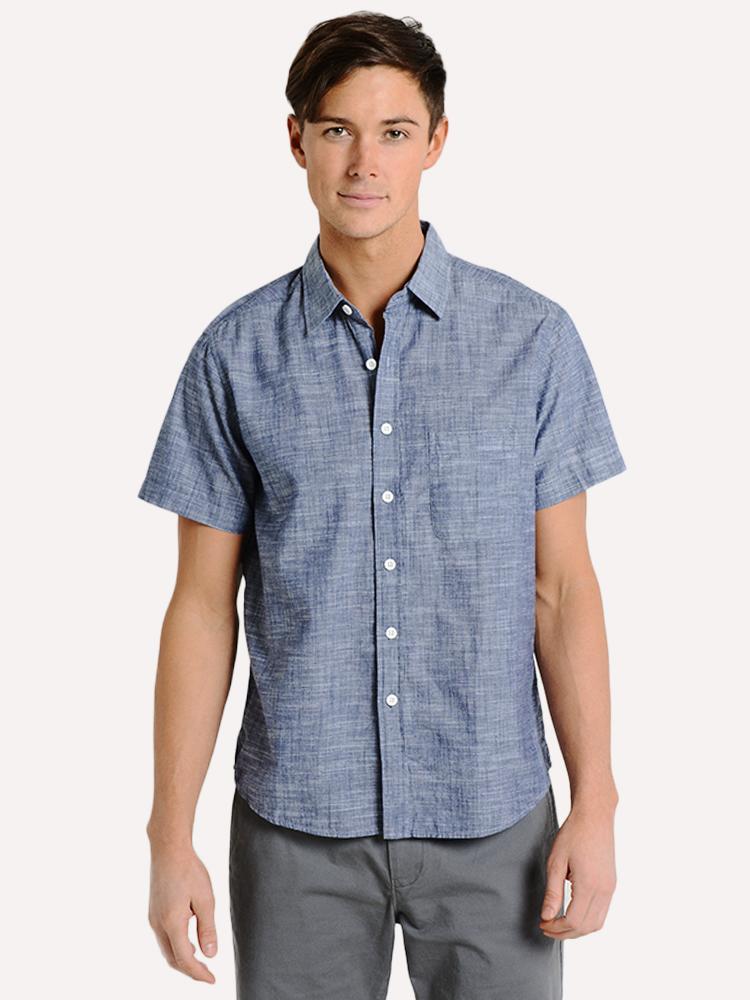 The Normal Brand Men's Slub Cotton Short Sleeve Woven Button Down Shirt - Saint Bernard