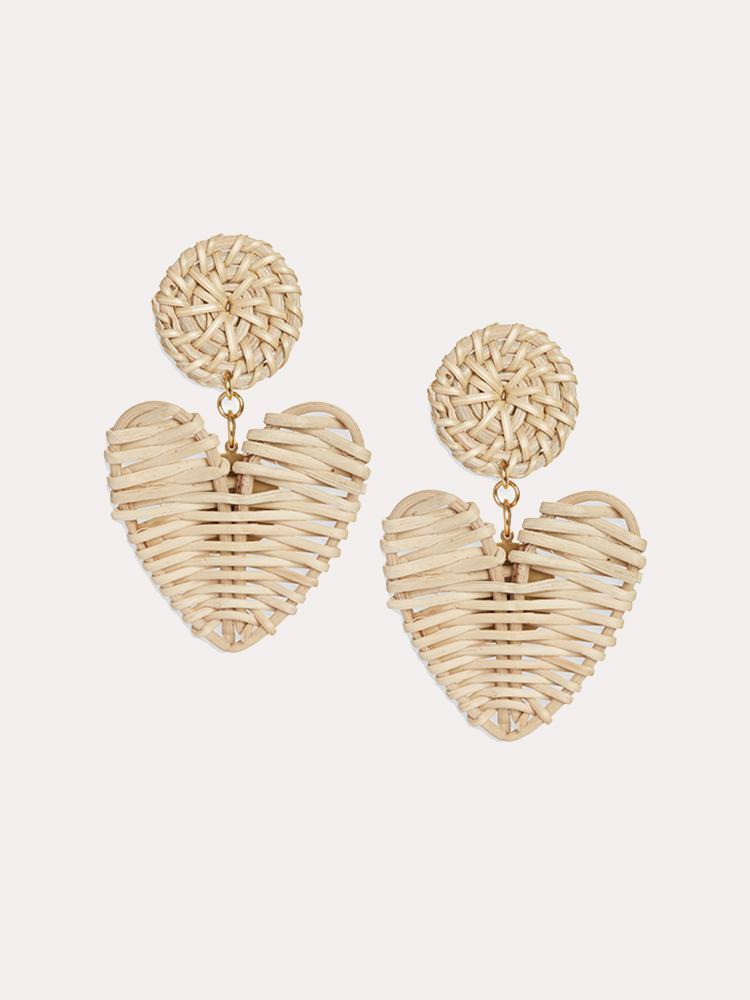 Neely Phelan Rattan Hear Drop Earrings - Saint Bernard