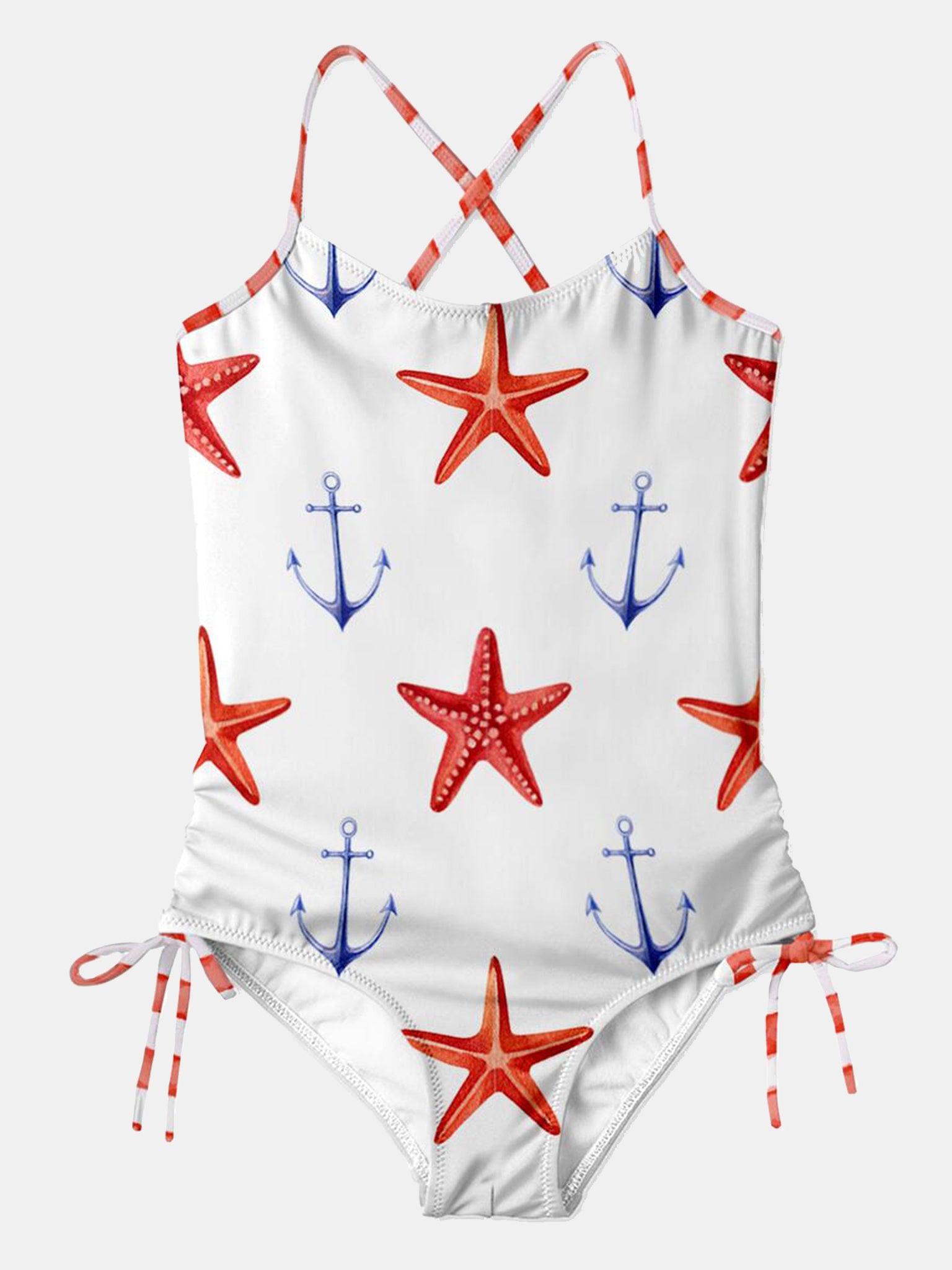 Stella Cove Little Girls' Starfish and Anchor Side Tie Swimsuit - Saint Bernard