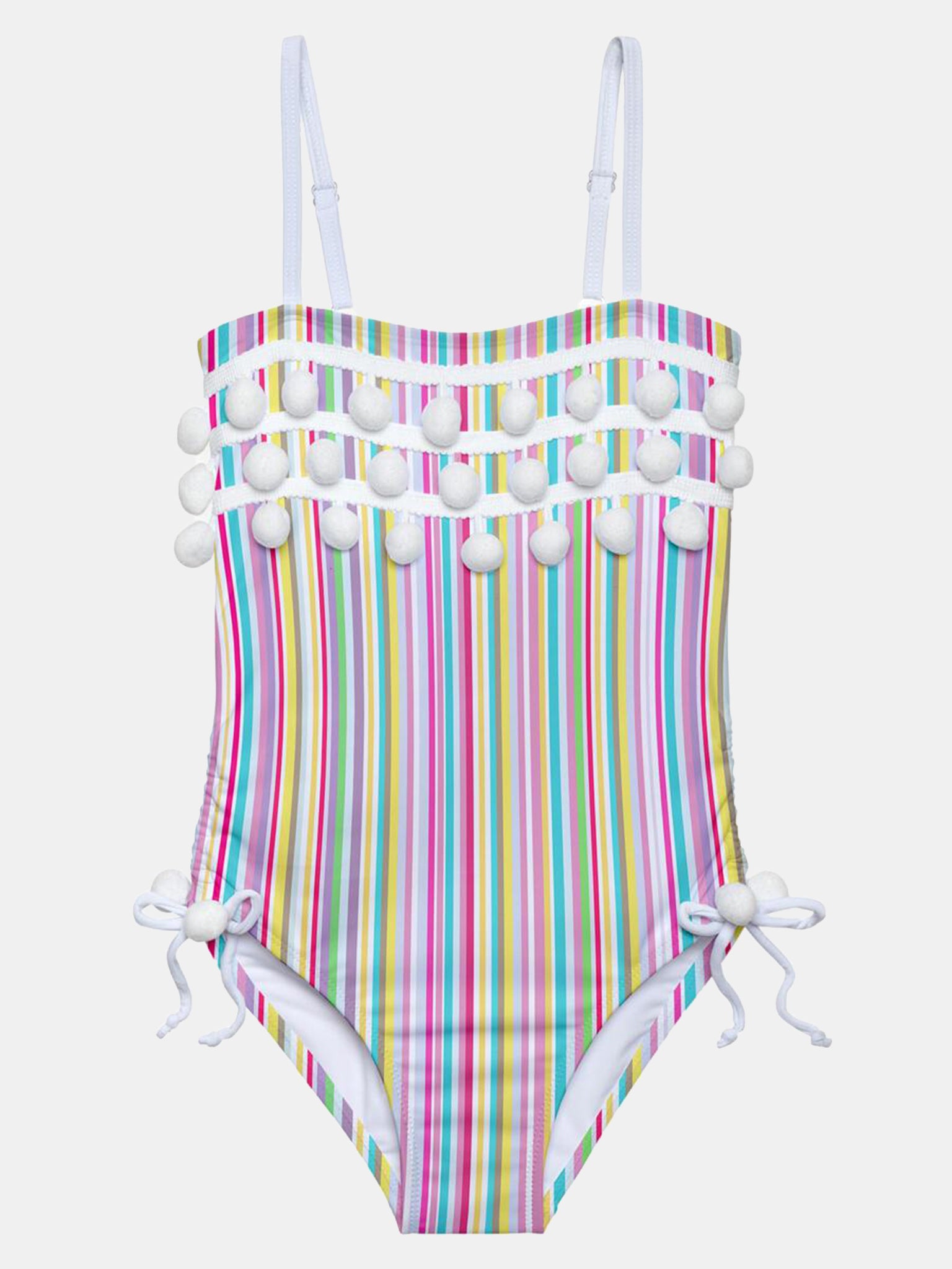 Stella Cover Little Girls' Super Stripe Pom Pom Swimsuit - Saint Bernard