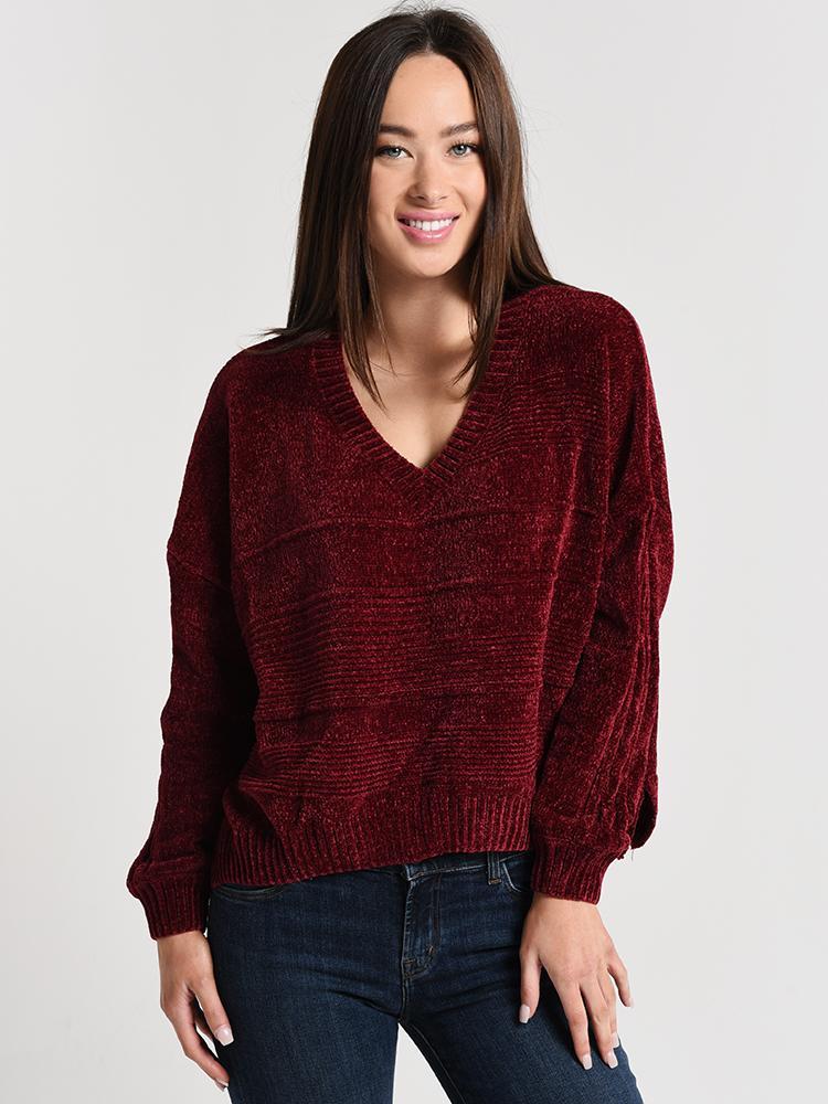 Glam Velour Knit V-Neck Sweater