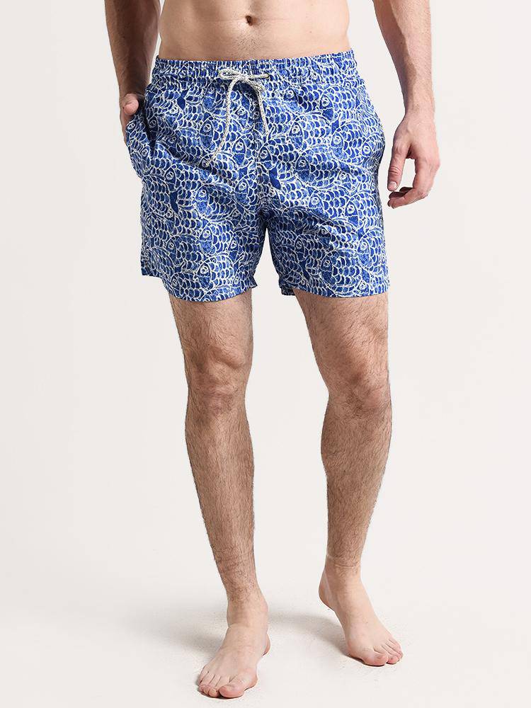 Michael's Swimwear Men's Abstract Fish Swim Trunk - Saint Bernard