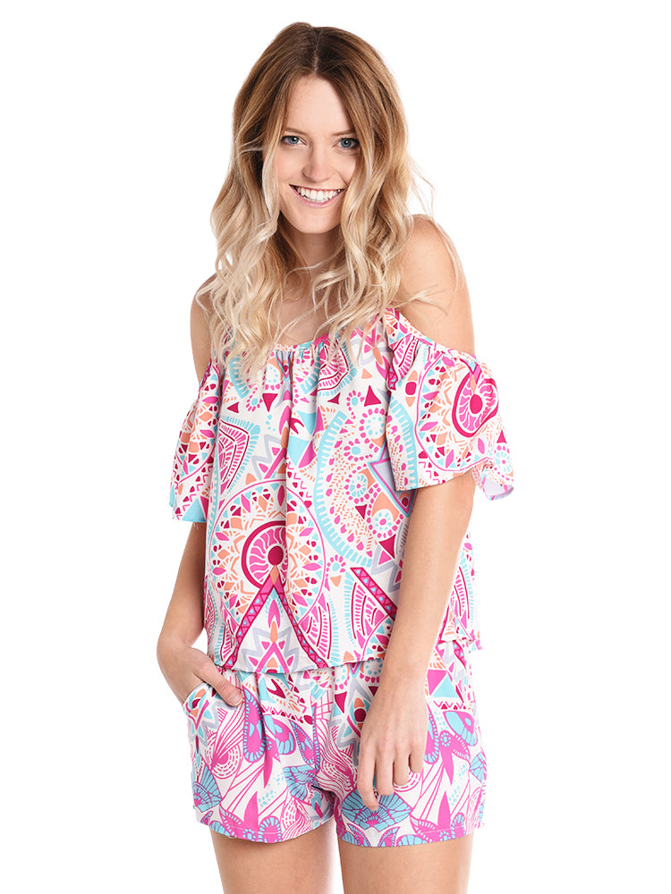 Tyche Cold Shoulder Print Top - Saint Bernard