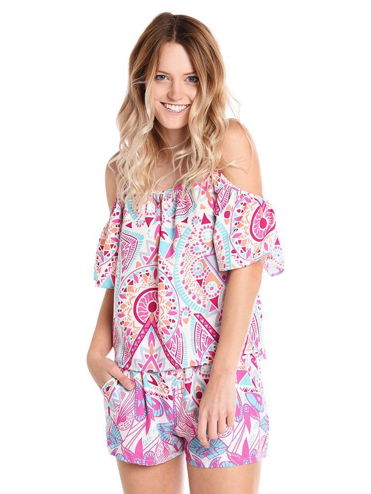 Tyche Cold Shoulder Print Top - Saint Bernard