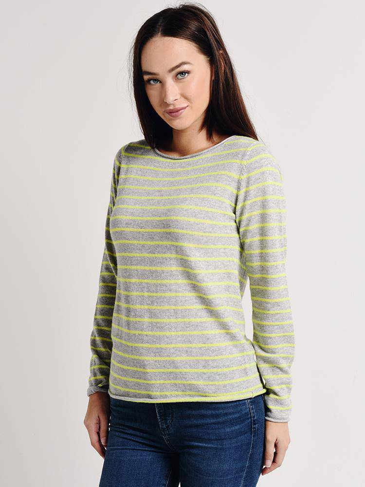 Majestic Cashmere Stripe Long Sleeve Boat Neck Sweater - Saint Bernard
