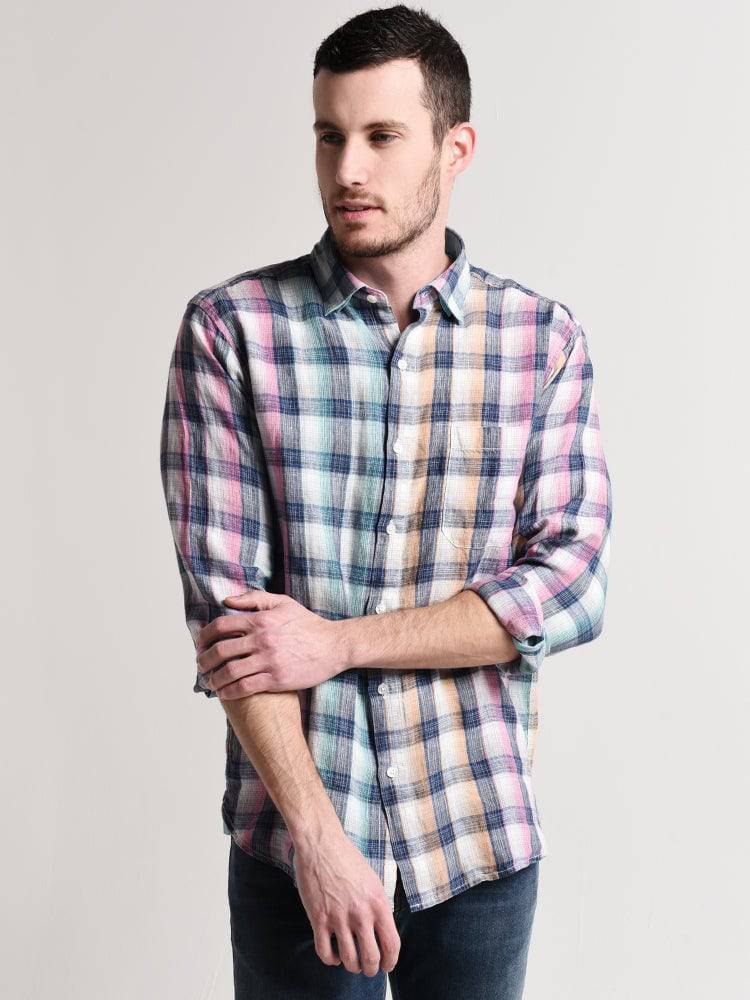 Tommy Bahama Men's Polynesian Plaid Linen Shirt - Saint Bernard