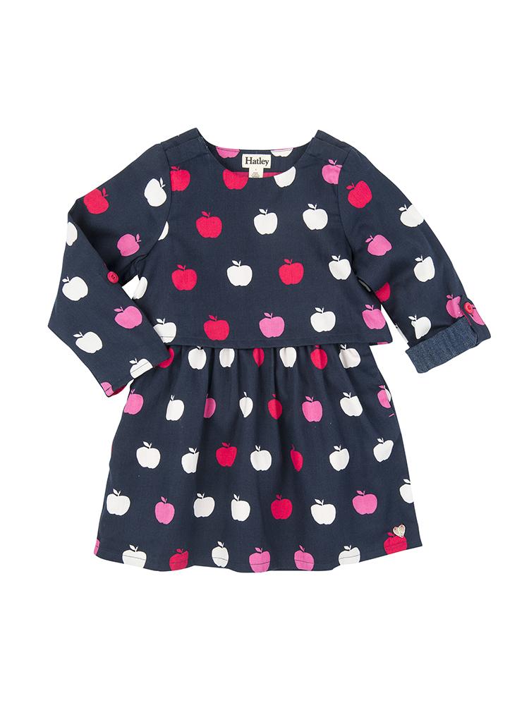 Hatley Girls' Nordic Apples Cotton Sateen Two Layer Dress - Saint Bernard