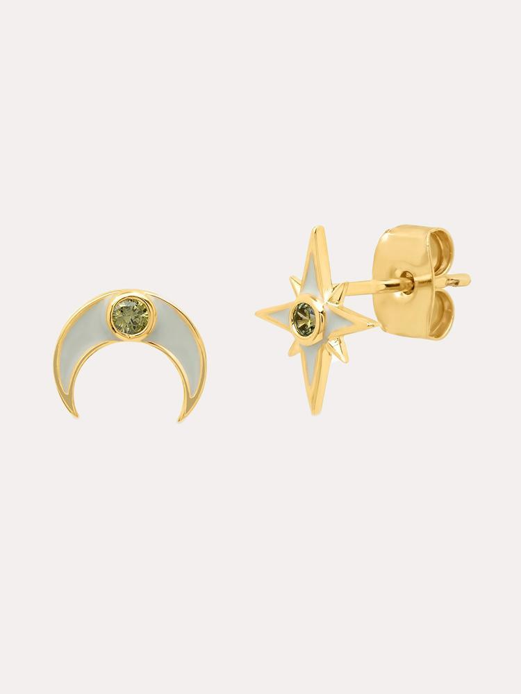 Tai Star and Moon Mismatched Enamel Studs - Saint Bernard