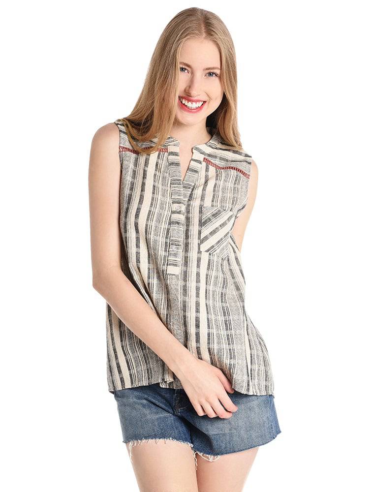 THML Sleeveless Button Up Stripe Top - Saint Bernard