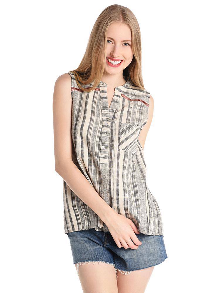 THML Sleeveless Button Up Stripe Top - Saint Bernard