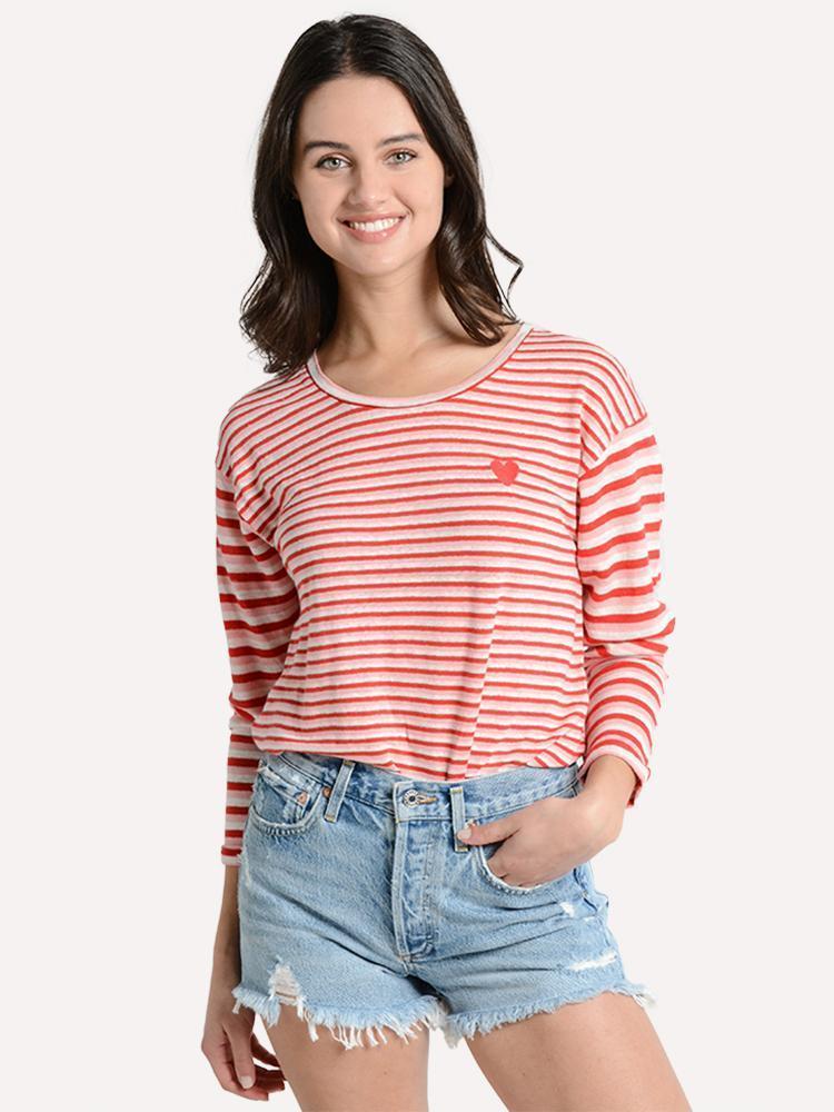 Chinti & Parker Pink Linen Isabel Long Sleeve T-Shirt - Saint Bernard