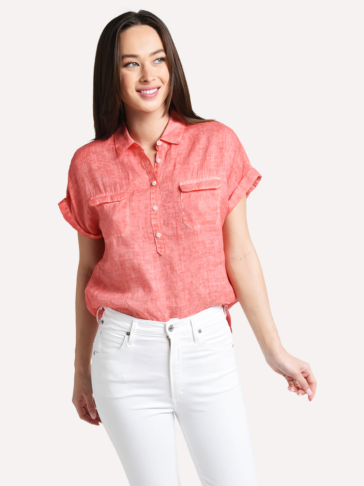 Tommy Bahama Women's Sea Spray Short-Sleeve Linen Shirt - Saint Bernard