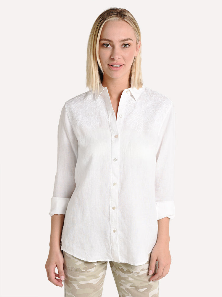 Tommy Bahama Women's Hibiscus Embroidered Linen Shirt