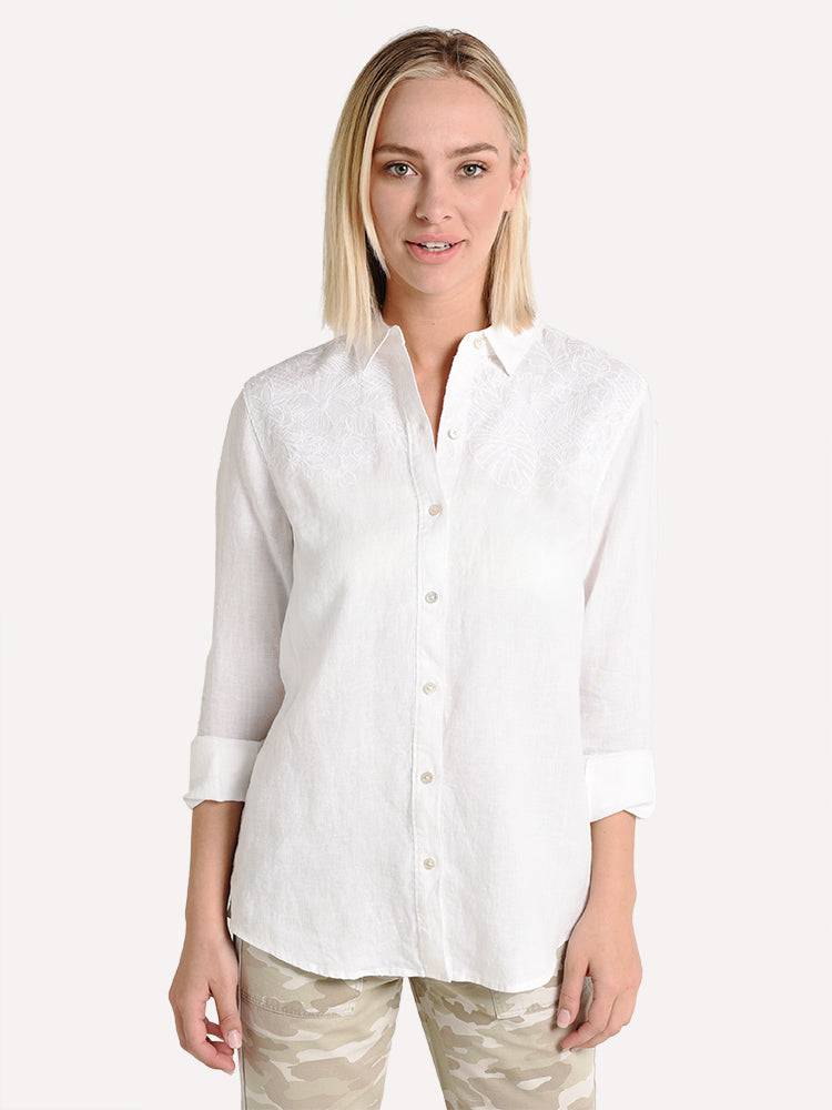 Tommy Bahama Women's Hibiscus Embroidered Linen Shirt - Saint Bernard