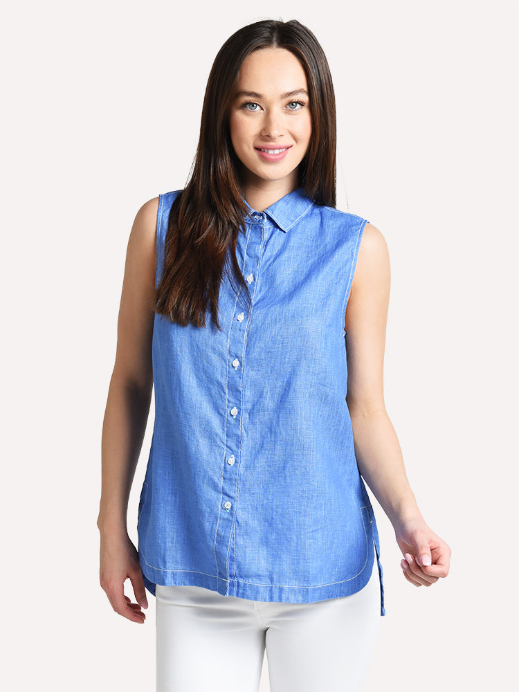 Tommy Bahama Women's Sea Glass Breezer Sleeveless Linen Shirt - Saint Bernard