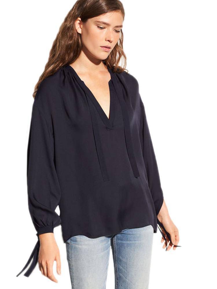 Vince Tie Front Poet Blouse - Saint Bernard