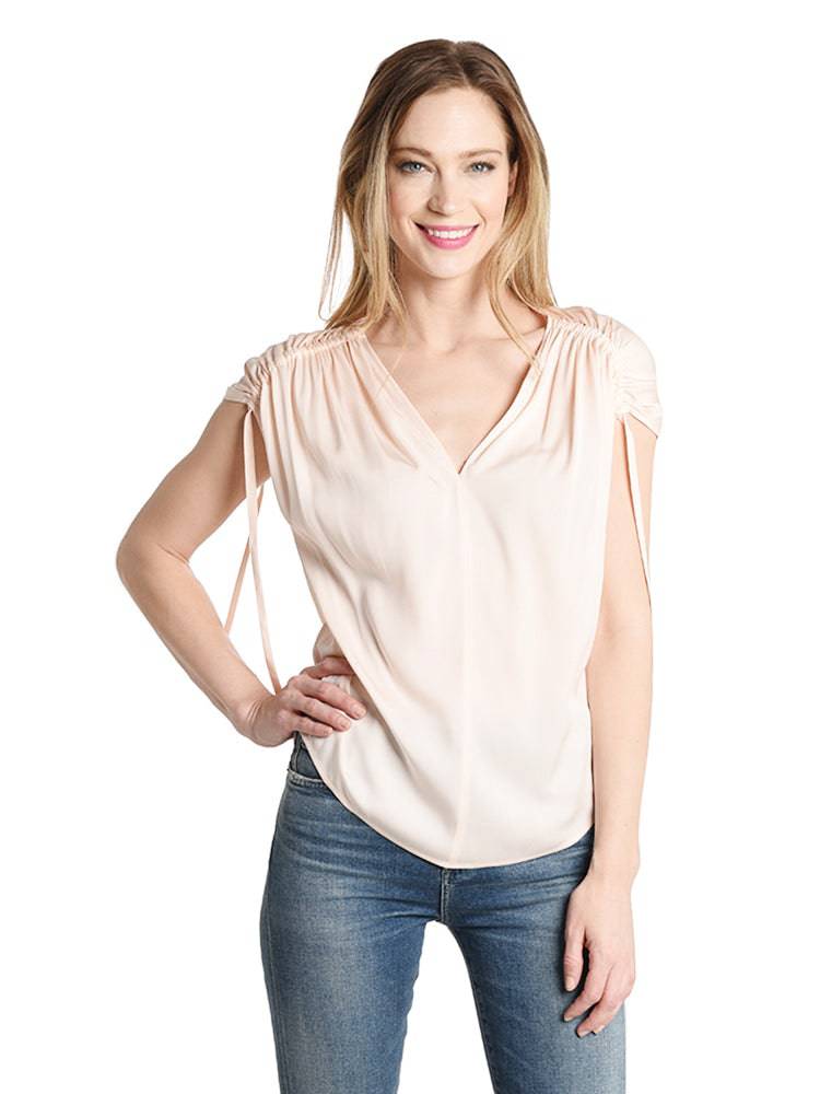 Vince Ruched Short Sleeve V Neck - Saint Bernard