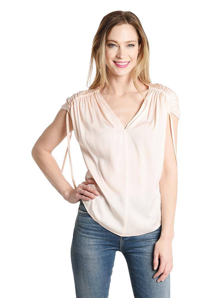 Vince Ruched Short Sleeve V Neck - Saint Bernard