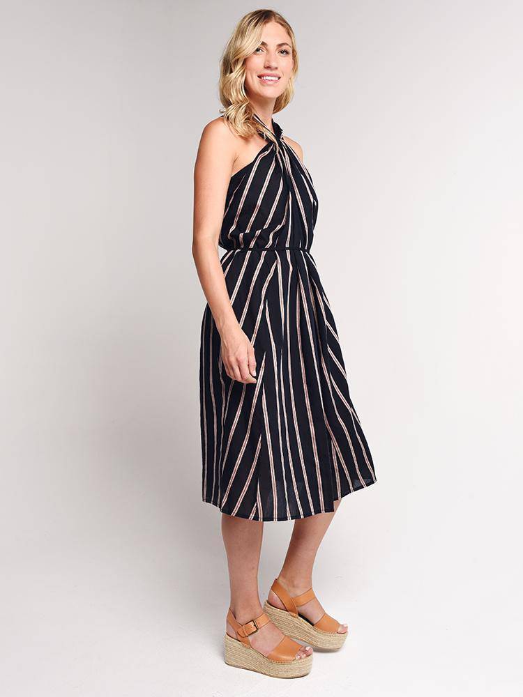 Vince Textured Stripe Twist Front Halter Dress - Saint Bernard