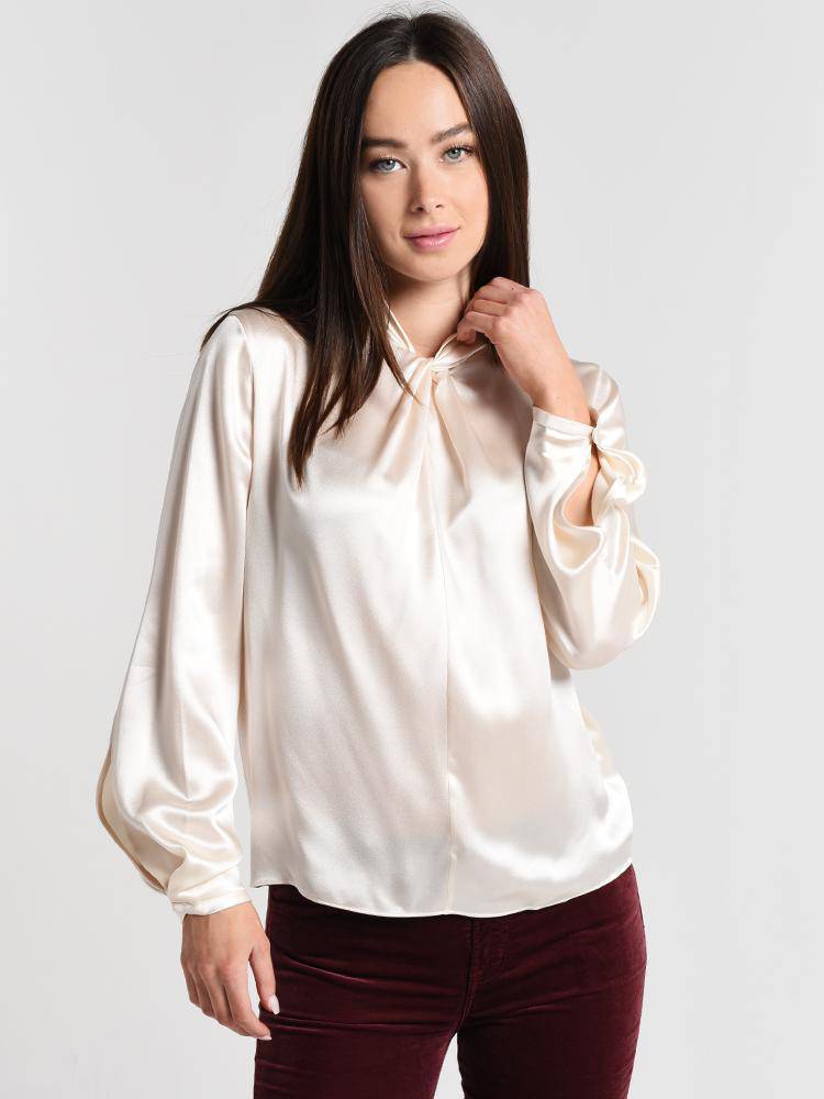 Vince Silk-Satin Neck Knot Blouse - Saint Bernard