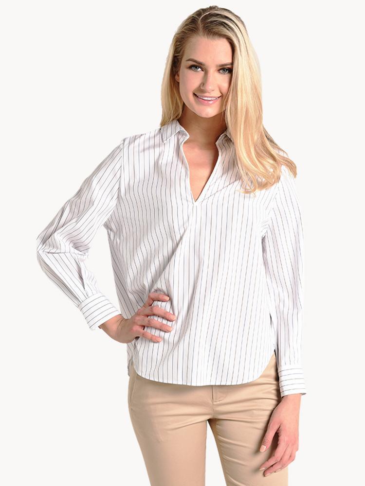 Vince Women's Bar Stripe Swing Front Pullover Shirt - Saint Bernard