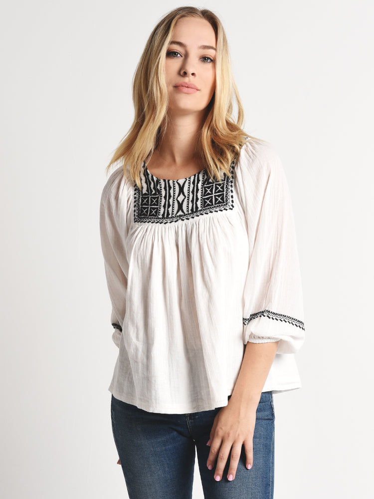 Velvet Embroidered Cotton Gauze Top - Saint Bernard