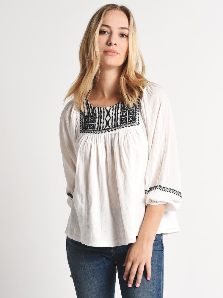 Velvet Embroidered Cotton Gauze Top - Saint Bernard