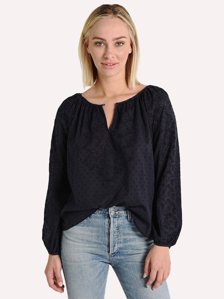 Velvet Victoria Cotton Dobby Eyelet Peasant Blouse - Saint Bernard