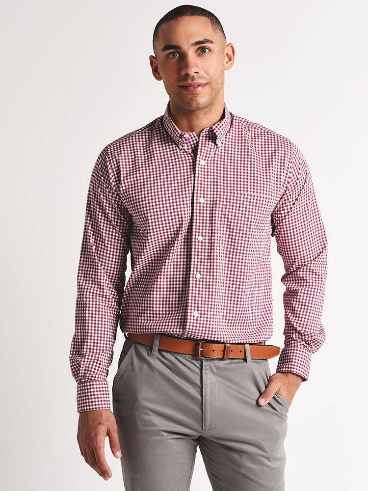 Oxford Howell Long Sleeve Gingham Performance Shirt - Saint Bernard