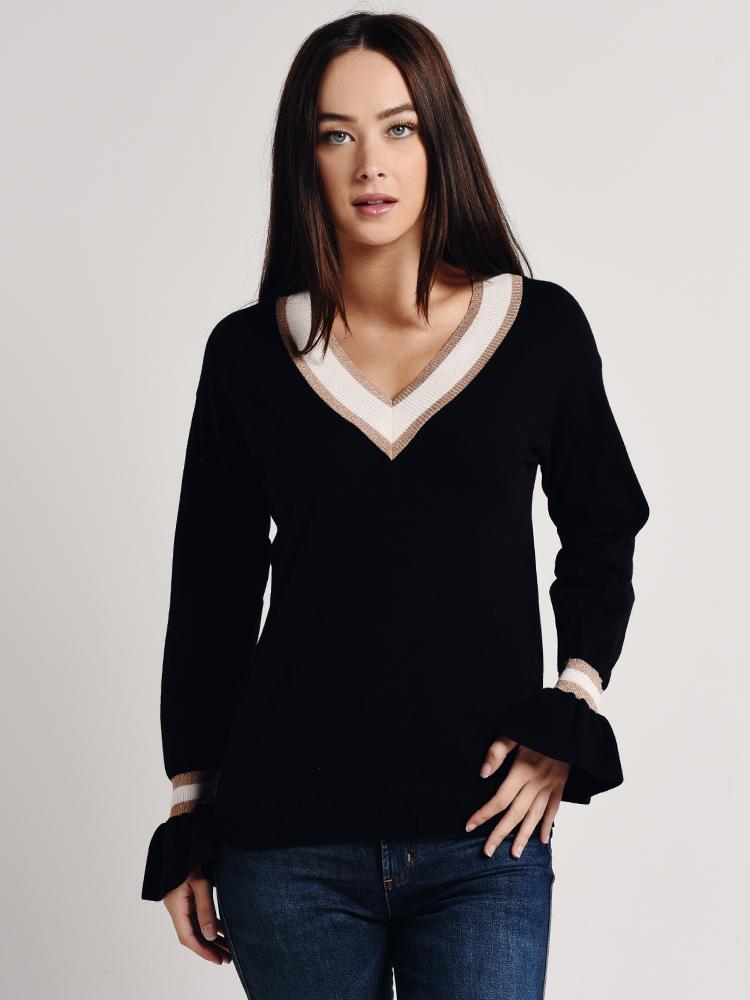 Do+Be V Neck Color Block Sweater