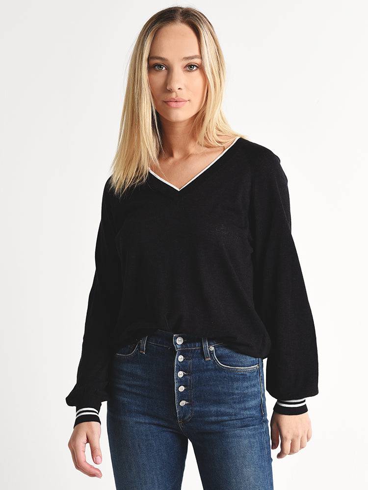 Velvet Zanna Lightweight Stripe Lux Cotton Sweater - Saint Bernard